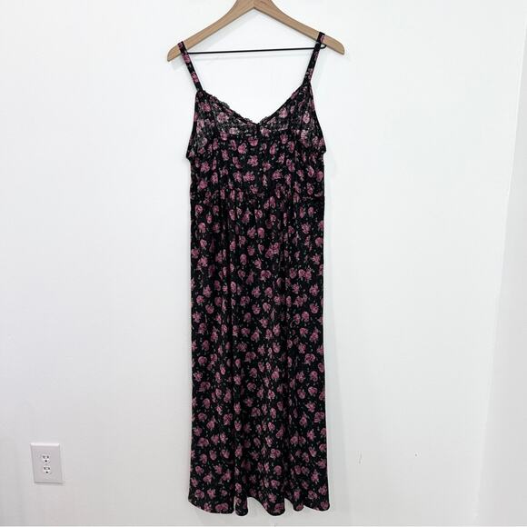 Torrid Tea Length Woven Jacquard Lace Trim Cami Dress Dark Romantic Floral 12 - Picture 2 of 8
